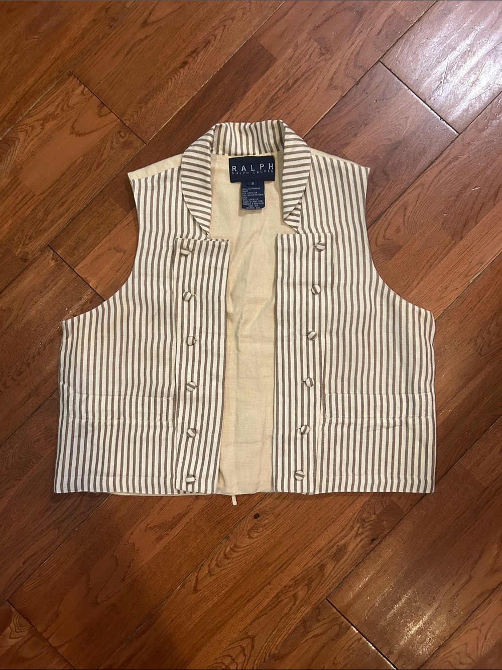 Ralph Lauren Striped Linen - Rayon Vest in Cream & Brown 90s Waistcoat